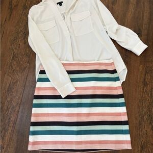 Ann Taylor Pink and Teal Striped A-Line Skirt - worn once